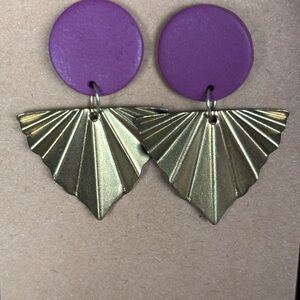 Purple and Gold Fan Earrings